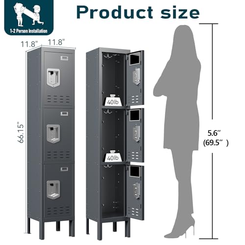 Metal Cabinet Home Office Storage,Lockers,Lockable Employees Metal Locker with Door,54" Height Steel Locker,Lockable Steel Locker for Gym,School,Home