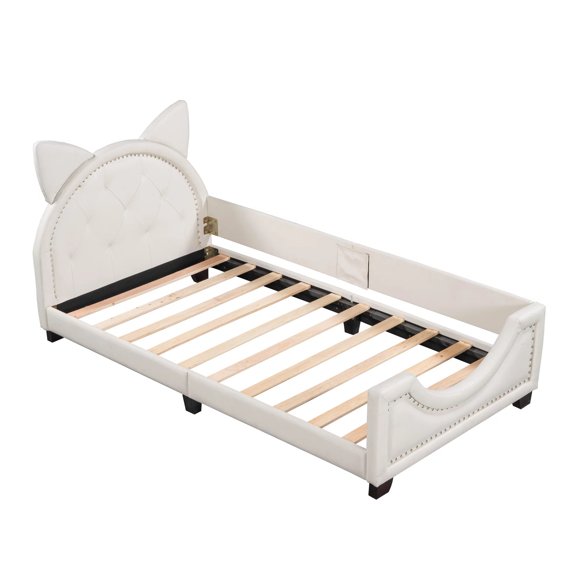 Bunny Shaped Twin Size Upholstery Daybed with Headboard for Kids, White