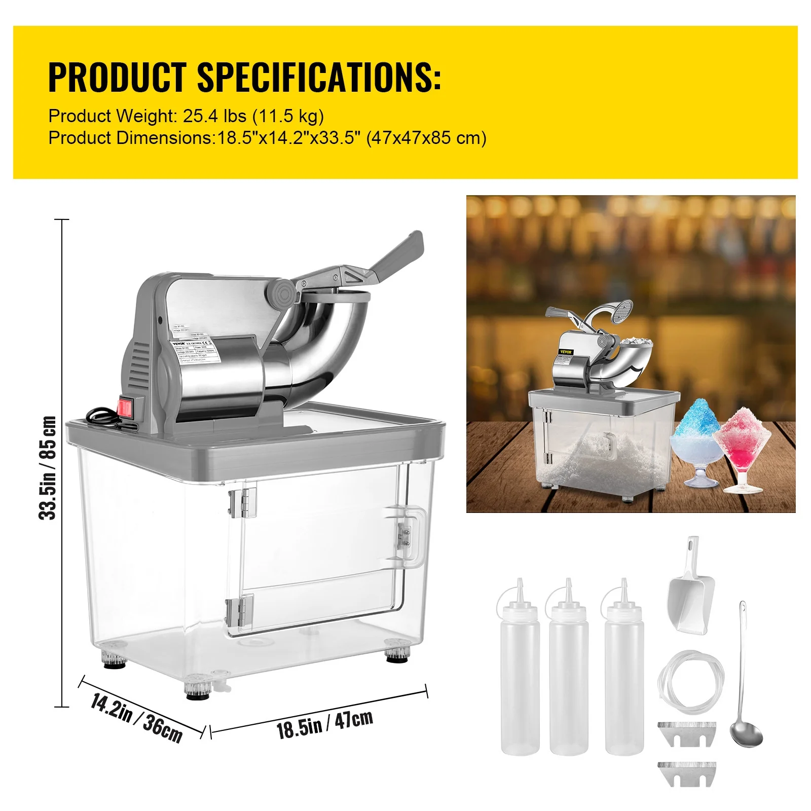 BENTISM Commercial Ice Crusher, Snow Cone Machine 180 kg/H Snow Cone Maker, Silver