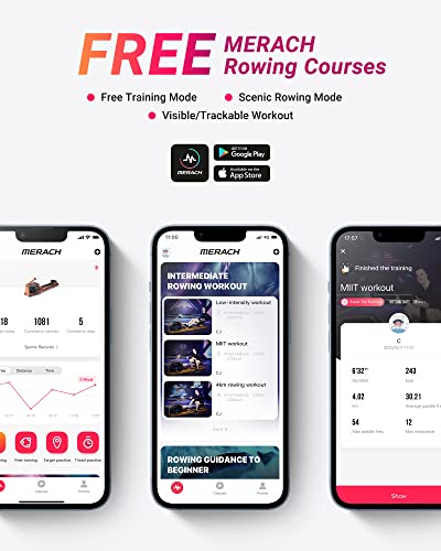 MERACH Foldable Wooden Rowing Machine, Water Electromagnetic Rower Machine for Home Use, Exclusive App Lifetime Membership, Patented Space Saver