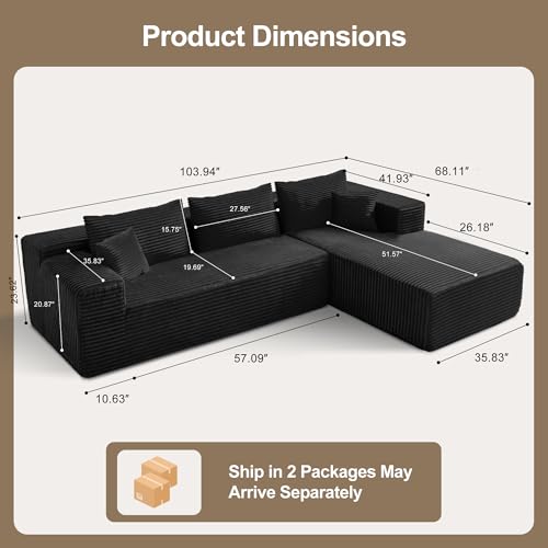 104" Sectional Couches for Living Room, Modular Sectional Sofa with Deep Seat, L-Shape Couch with Chaise, Cloud Couch for Living Room Bedroom