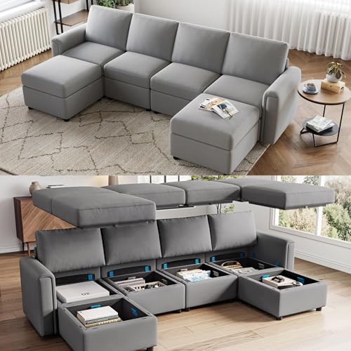 LINSY HOME Modular Sectional Sofa, Convertible U Shaped Sofa Couch with Storage, Memory Foam, Modular Sectionals with Ottomans