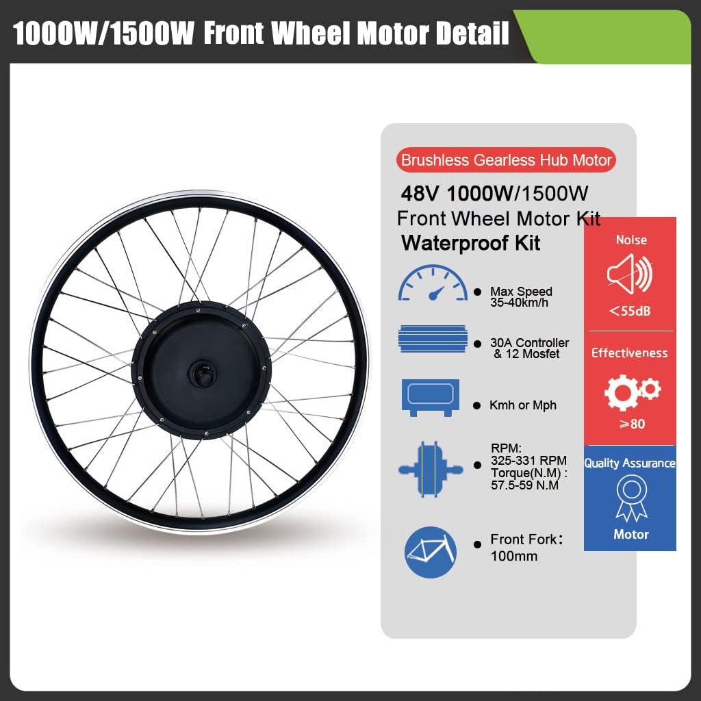 48V - 1000W/1500W Electric Bicycle Motor Kit, Front Wheel E-Bike Conversion Kit, Dual Mode Controller, Waterproof Set(40km/h),48V/1000W-26