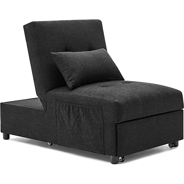 4-in-1 Sleeper Sofa Bed, HABITRIO Solid Wood Frame Polyester Upholstered Seating Couch w/A Pillow, Work As Ottoman, Single Chair