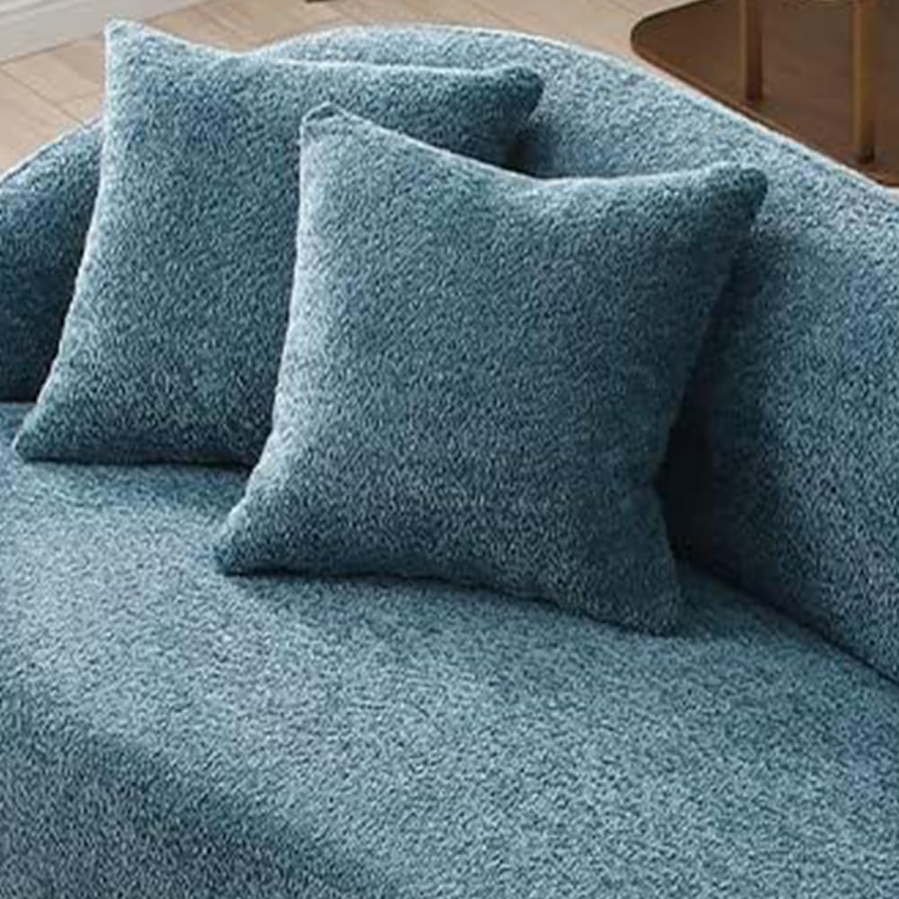 86.6'' Curved Sofa for Living Room Round Sectional Sofa Couch 3 Seater Upholstered Sofa Boucle Couch with Pillows for Apartment Home Office, Blue