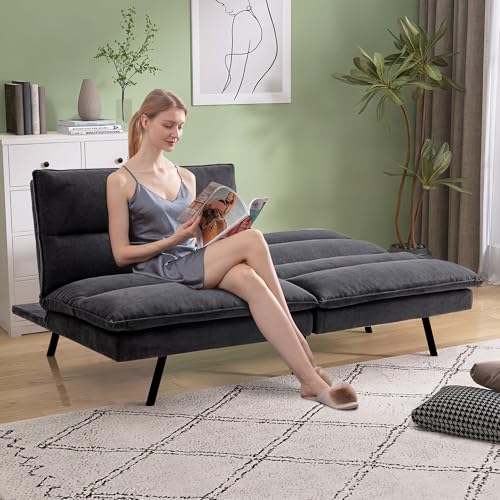 Faux Leather Futon Sofa Bed,Convertible Futon Couch,Memory Foam Loveseat Sleeper Sofa,Small Splitback Modern Folding Couch for Living Room,Office