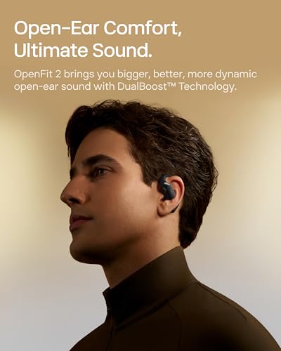 SHOKZ New OpenFit 2 Open-Ear Headphones, True Wireless Bluetooth Earphones with Microphone, Earhook Earbuds with 48 Hours of Playtime, Fast Charging