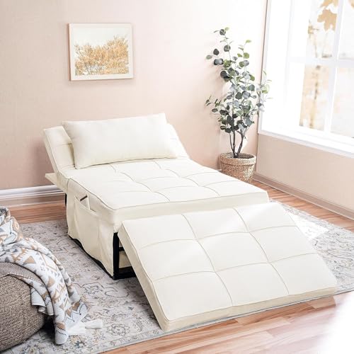 Sleeper Chair Bed, 4 In 1 Multi-Function Convertible Ottoman Bed, Breathable Linen Bed Chair, Convertible Sofa Bed with Adjustable Backrest