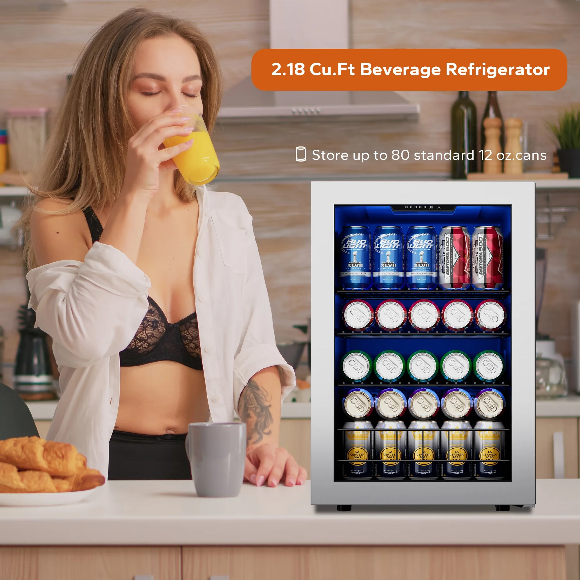 Ca'Lefort Beverage Refrigerator Cooler, 160 Can Freestanding Beverage Fridge，Mini fridge with Glass Door for Home/Bar/Office(2 Pack)