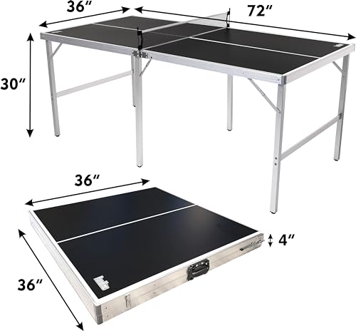 PartyLife 6 ft x 3 ft Ping Pong Table Tennis Table | Mid-Size Portable Folding Indoor Outdoor Ping Pong Table Tennis Table w/Optional LED Lights |