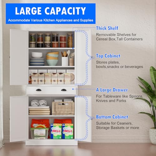 Pantry Cabinet, 71 Inch Tall Kitchen Storage Cabinet, Metal Pantry Cabinet with Doors and Adjustable Shelves, Black Food Cupboard