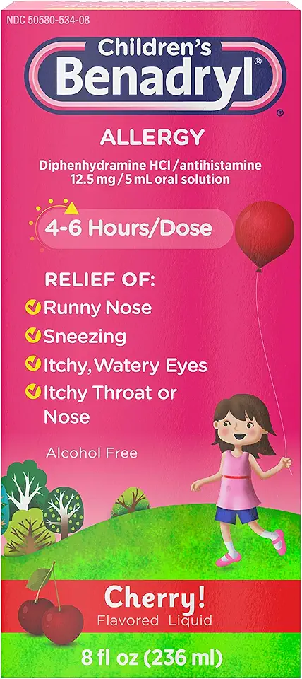 Children's Benadryl Allergy Liquid, 8 Fl. Oz (Pack of 3) - Kansas Nuitrition - HNZSDS