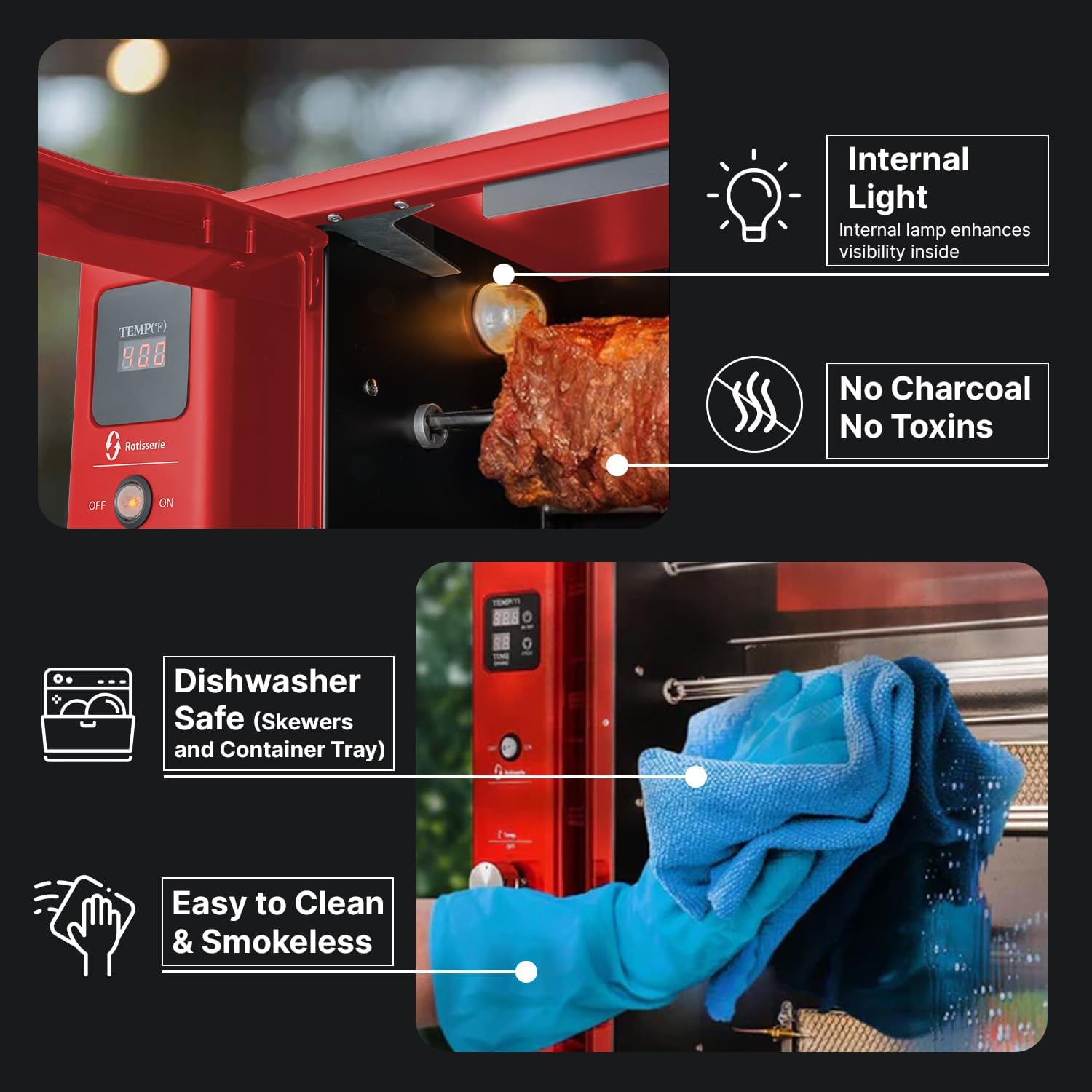 Brazilian Flame Churrasco® Gas Rotisserie Oven Grill Roaster with Auto Rotating Skewers for Rotisserie Chicken, Brazilian Style BBQ and Churrasco