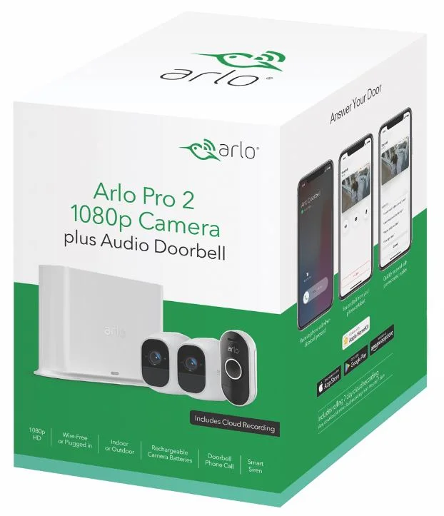 Arlo Pro 2 1080P HD Security Camera System with Audio Doorbell VMK4250P - 2 Wire-Free Rechargeable Cameras with Two-Way Audio, Indoor/Outdoor