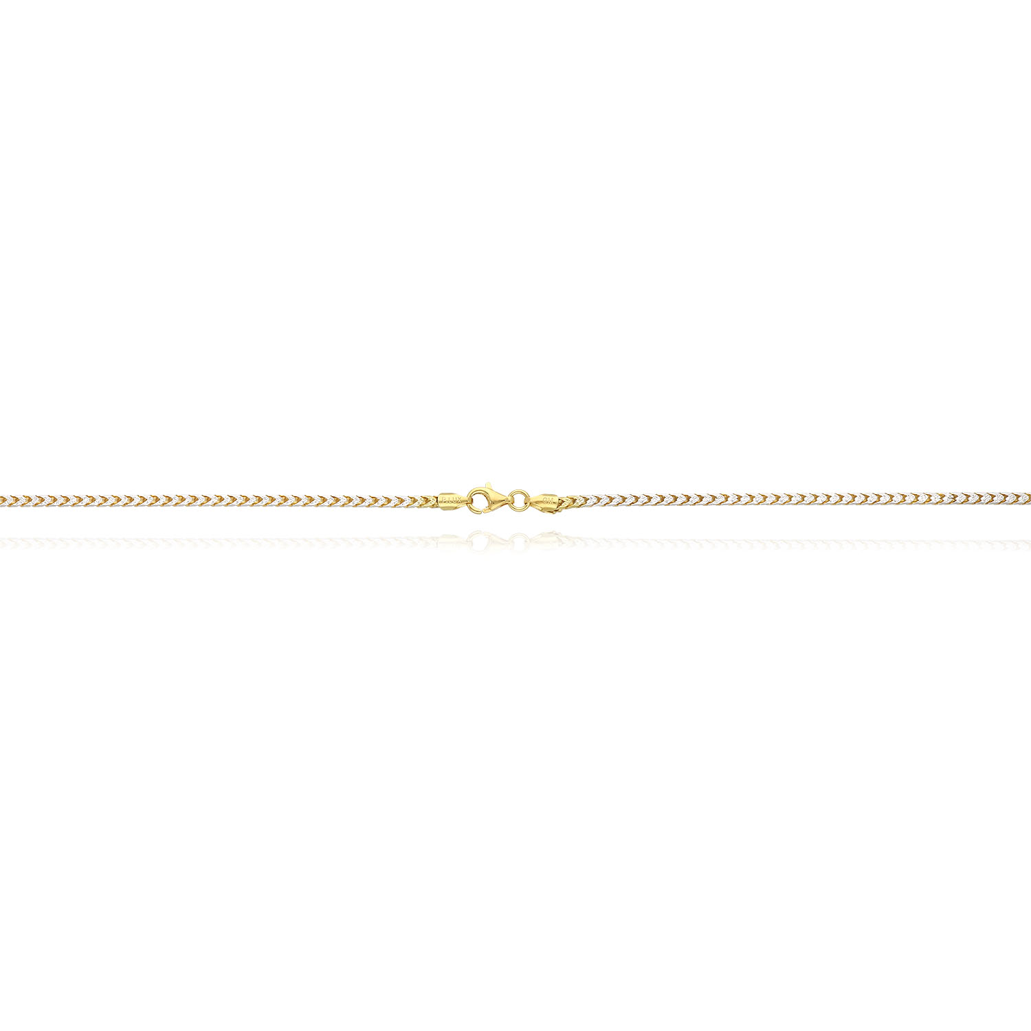 Solid 18K Yellow Gold Over Silver 2mm White Pave Franco Chain Necklace 18"-24"