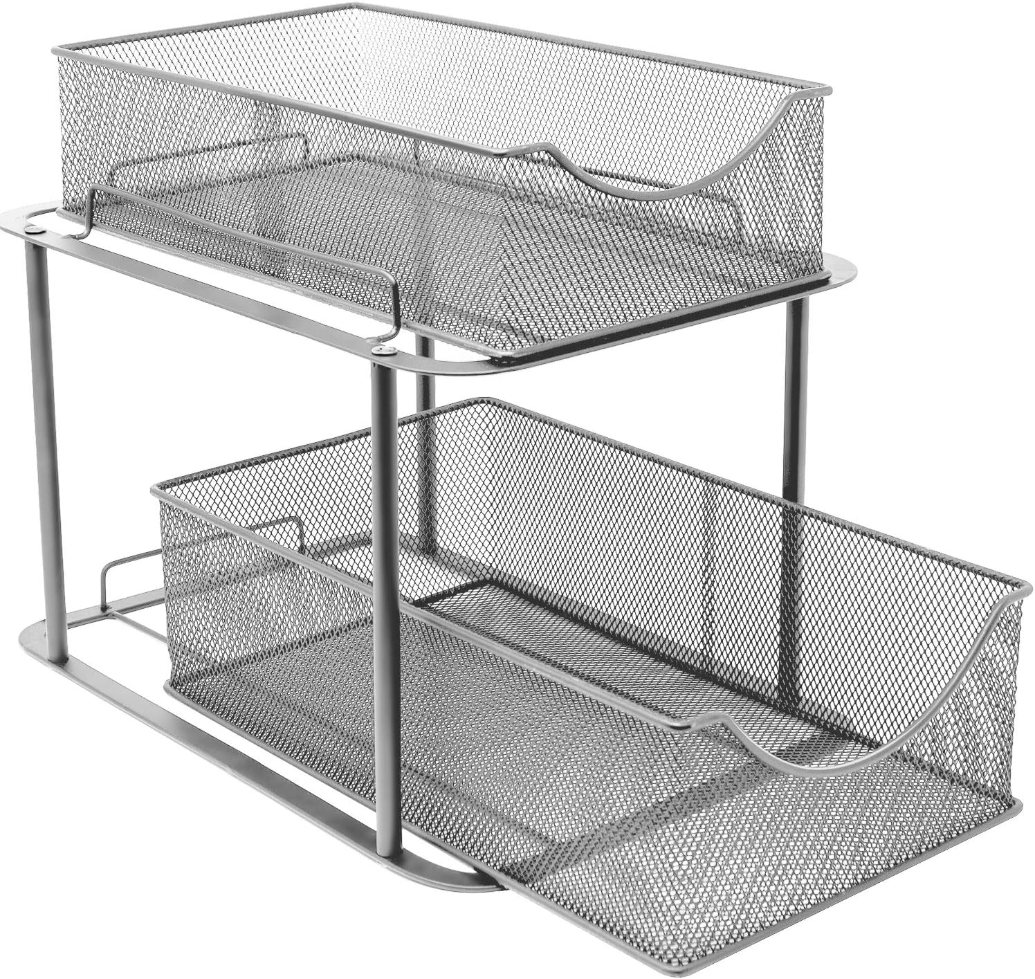 Sorbus® 2 Tier Organizer Baskets with Mesh Sliding Drawers Ideal Cabinet, Countertop, Pantry, Under the Sink, and Desktop Organizer for Bathroom