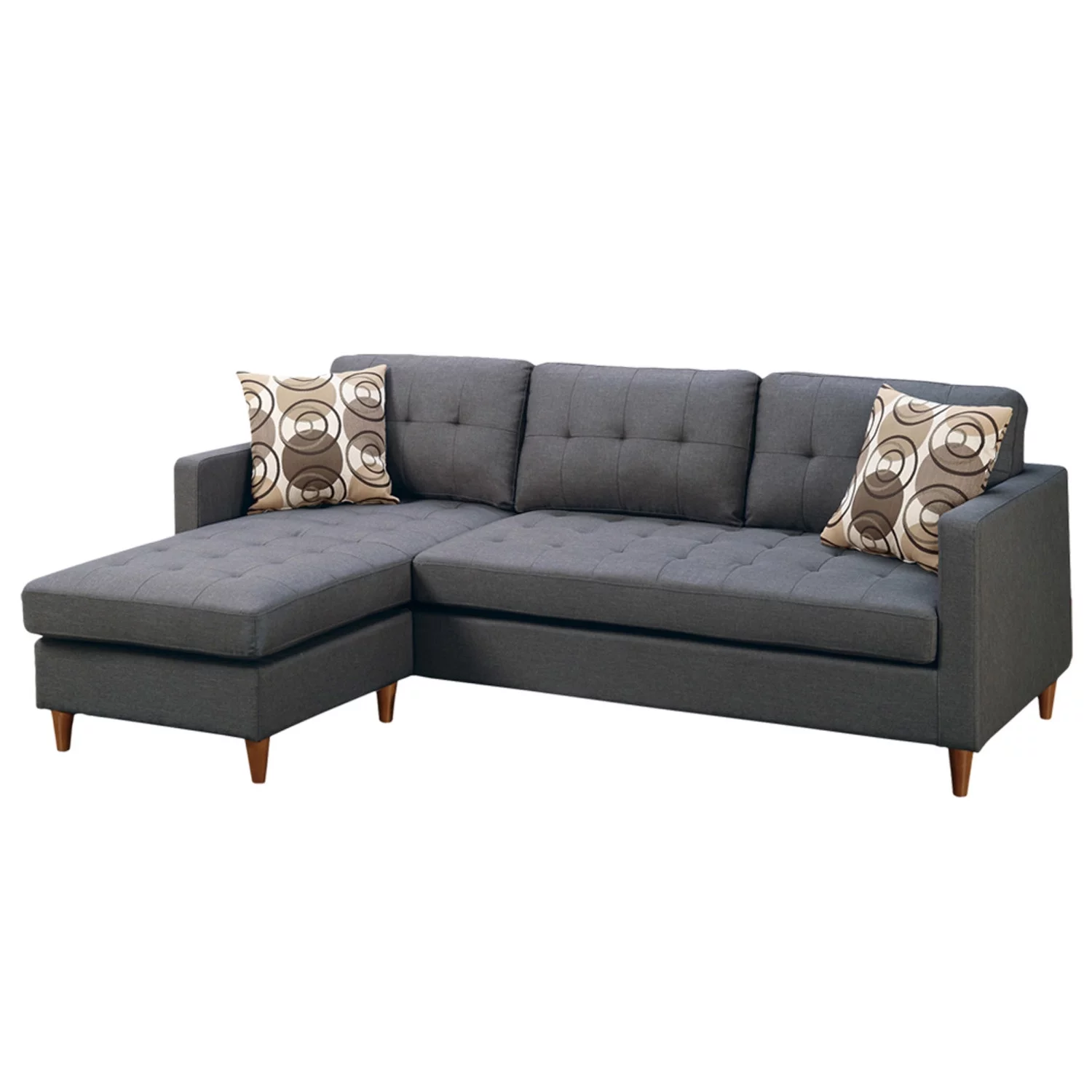 2 Piece Sectional Sofa with Accent Pillows in Blue Grey