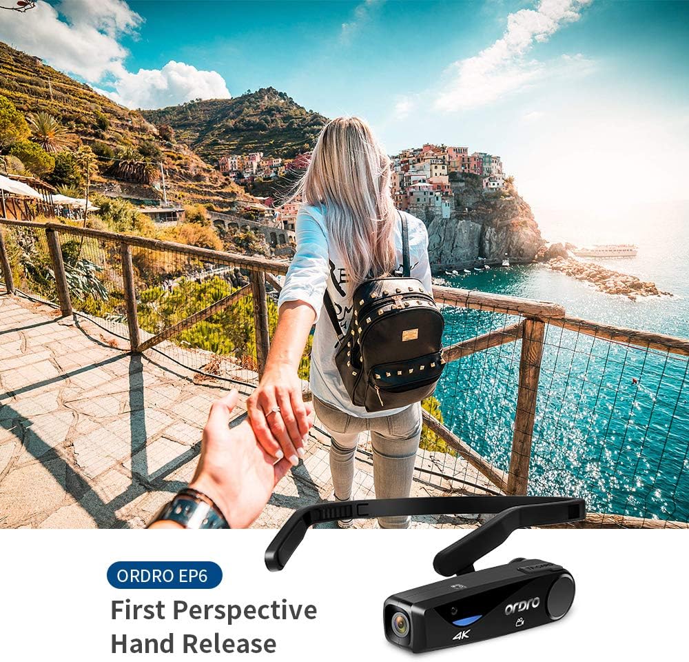 Ordro EP6 Vlog Camera 4K Camcorder Hands Free Lightweight Mini Wearable Video Camera Full HD 1080P 60FPS WI-Fi APP Connection Recorder with Remote