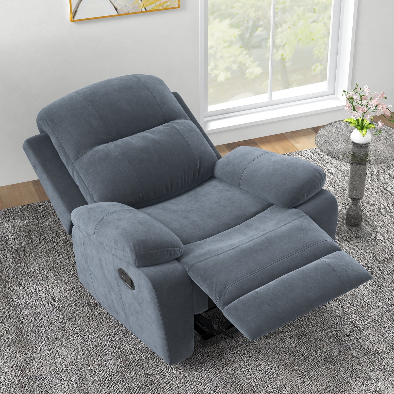 Bonzy Home Single Recliner Chairs for Living Room Overstuffed Breathable Fabric Reclining Chair Manual Sofas, Gray