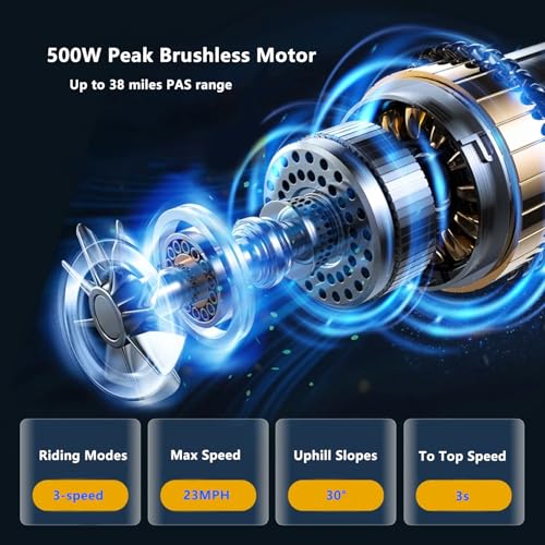 Electric Bike for Adults Peak 500W, 23MPH Max Speed Folding Electric Bicycles, 14" Mini Ebike Pedal Assist, 30&deg; Uphill Shock Absorbers E-Bike