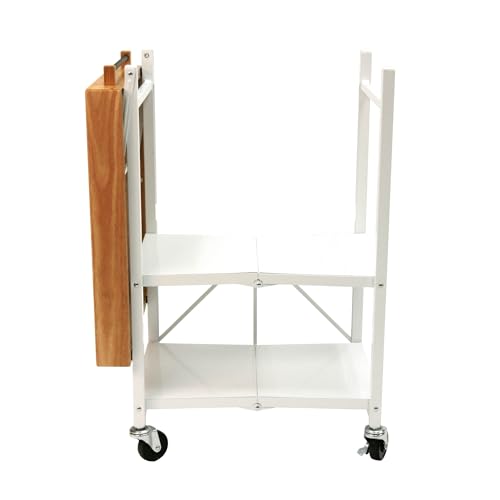 Origami Folding Kitchen Cart on Wheels, 3-Tier Foldable Rolling Cart - Chefs Outdoor Cart for Wine and Food, Microwave Cart, Plating Shelf
