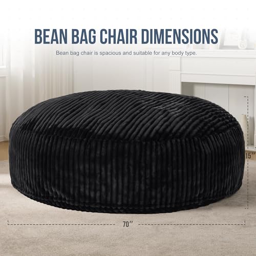 Hobestluk 5ft Bean Bag Chairs for Adults Large Beanbag Chair with Stripe Plush Cover Big Bean Bag Chair for Living Room Bedroom Dorm Office -Black