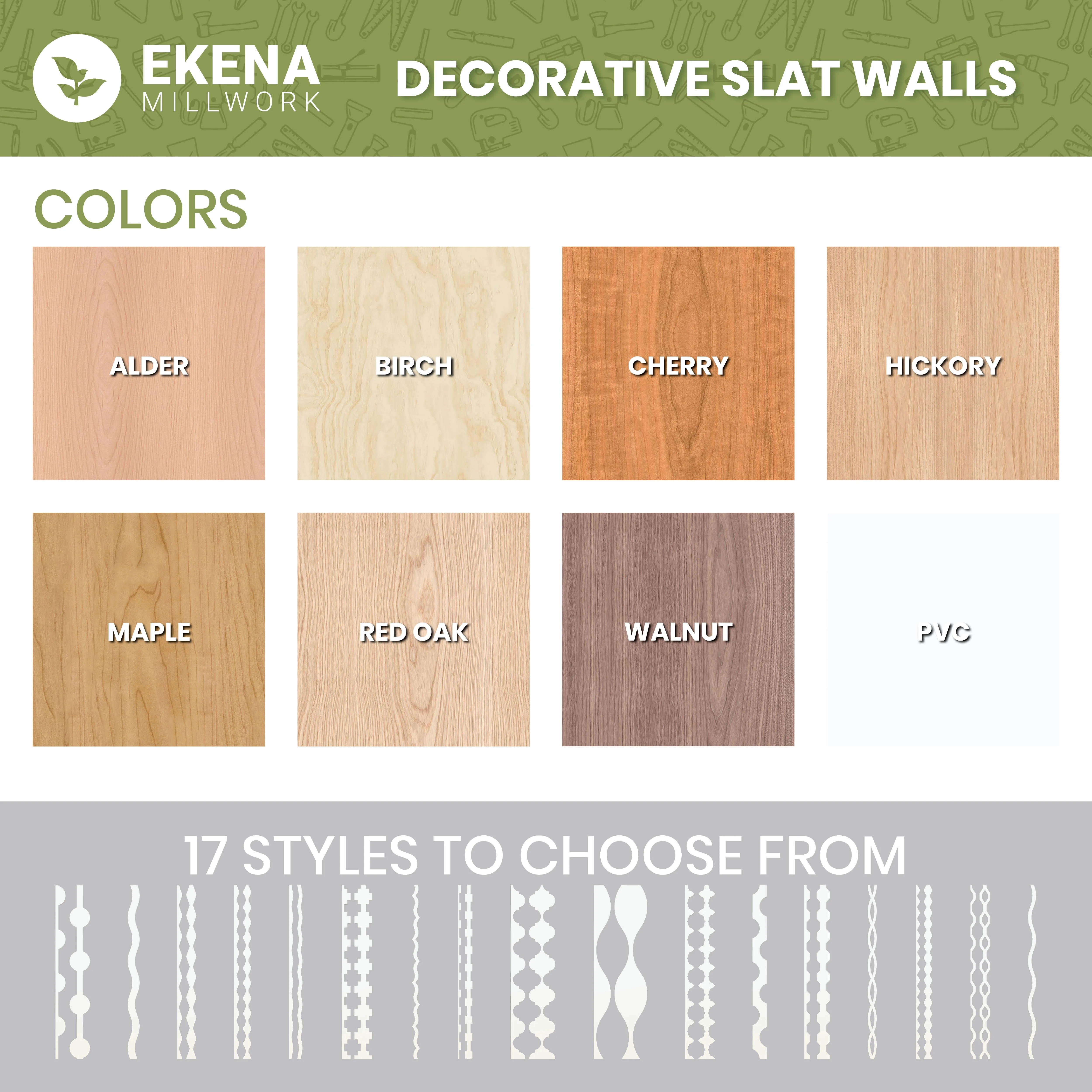 Ekena Millwork 94"H x 1/4"T Bridgeport Adjustable Wood Decorative Slat Wall Panel Kit, Birch (contains 11 Slats + 1 Straight Edge Starter Slat)
