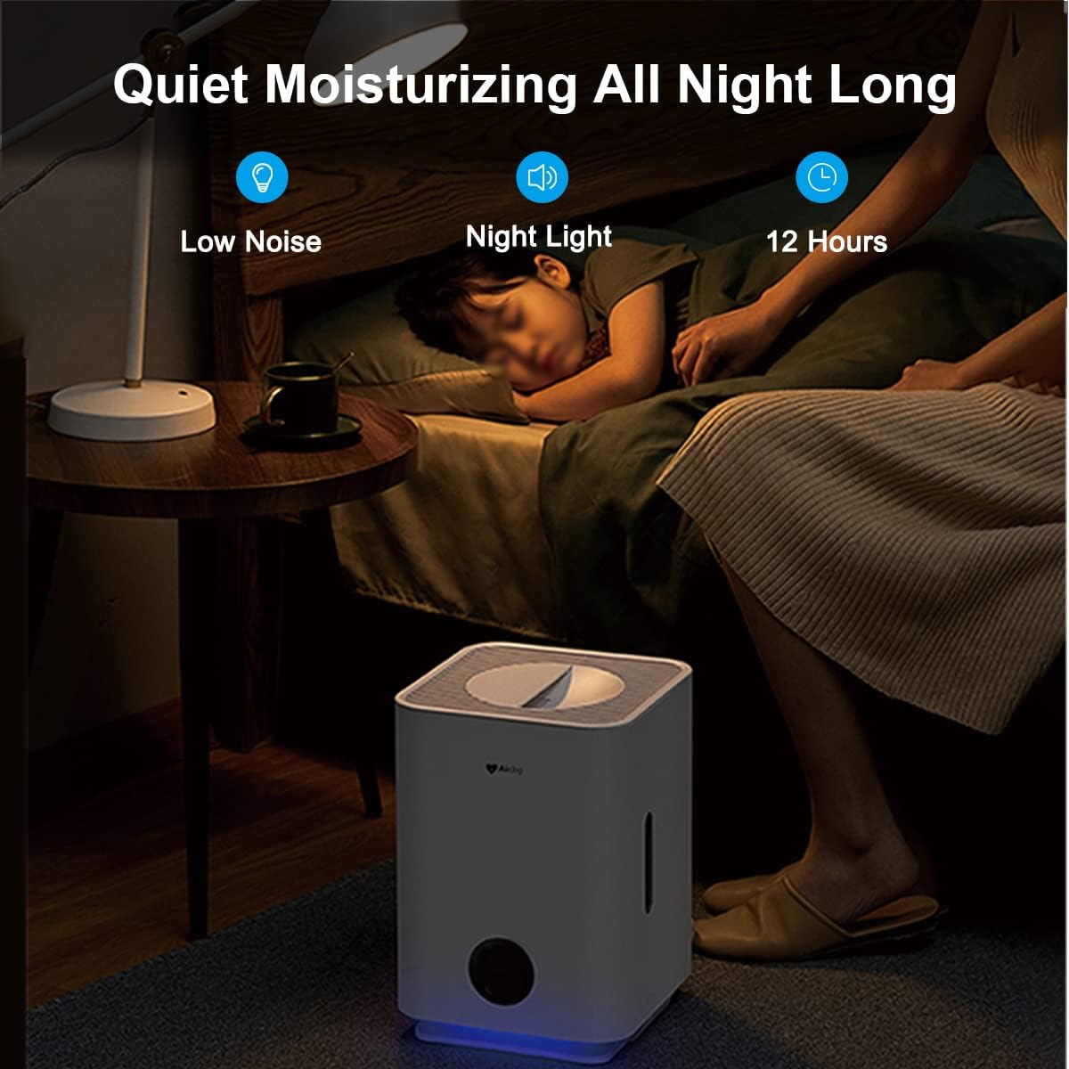 Airdog Humidifiers, Cool Mist-Free Evaporative Humidifiers for Bedroom Large Room Home Baby Room, 3L Top Fill Humidifiers, Easy to Clean