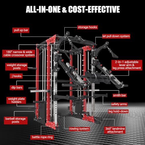 FAGUS Commercial Smithe Machine with 308lb Dual Weight Stacks, 4000LBS Power Cage Squat Rack with Lever Arm & Leg Press