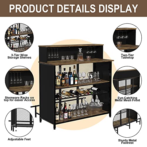 GDLF Home Bar Unit Mini Bar Liquor Bar Table with Storage and Footrest for Home Kitchen Pub (Brown)