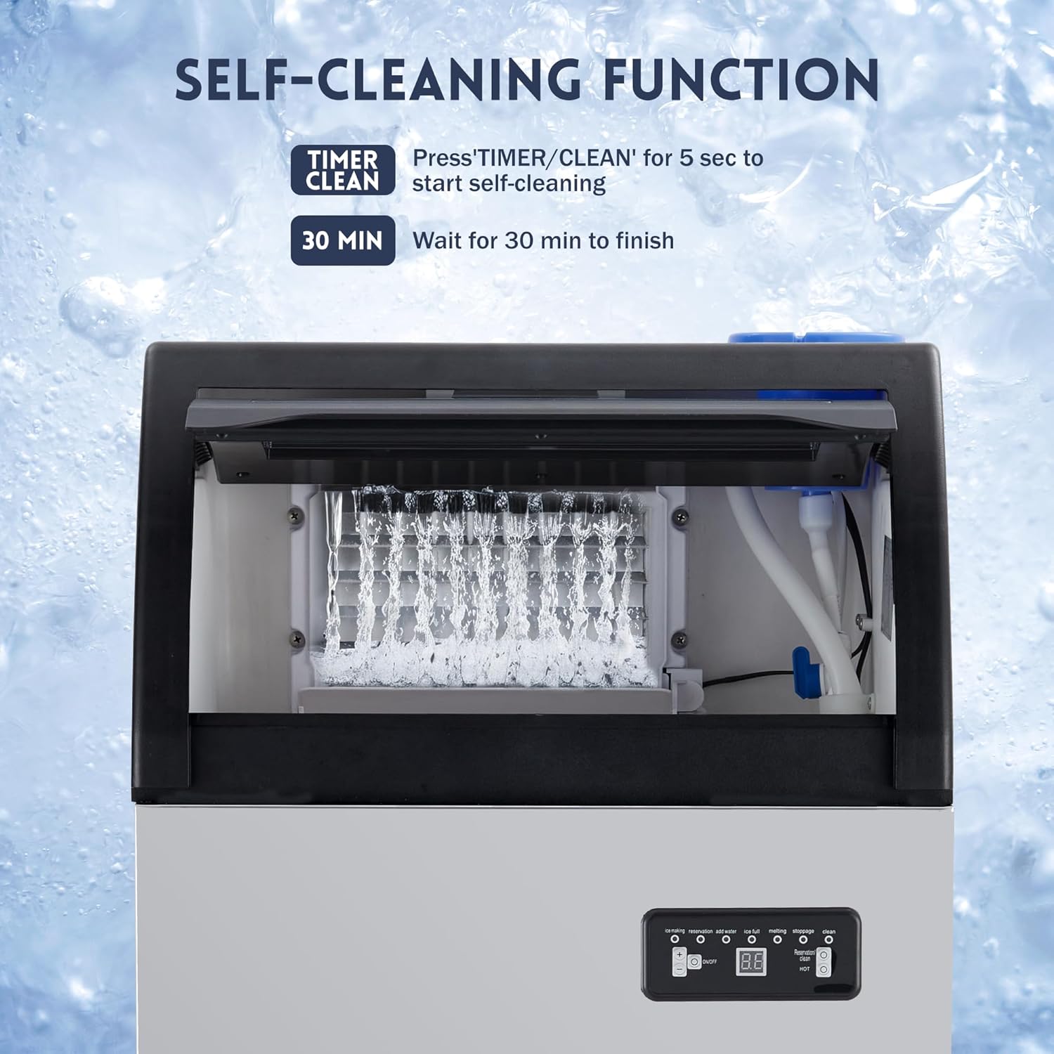 Commercial Ice Maker Machine 100Lbs/24H, Stainless Steel Under Counter Large Ice Machine, 33Lbs Ice Capacity