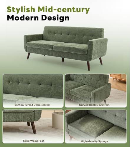 Tbfit L Shaped Couch Sofa, 80" W Mid-Century Modern Sectional Couches, 3 Seater Sofas with Wide Chaise Lounge & Two Pillows