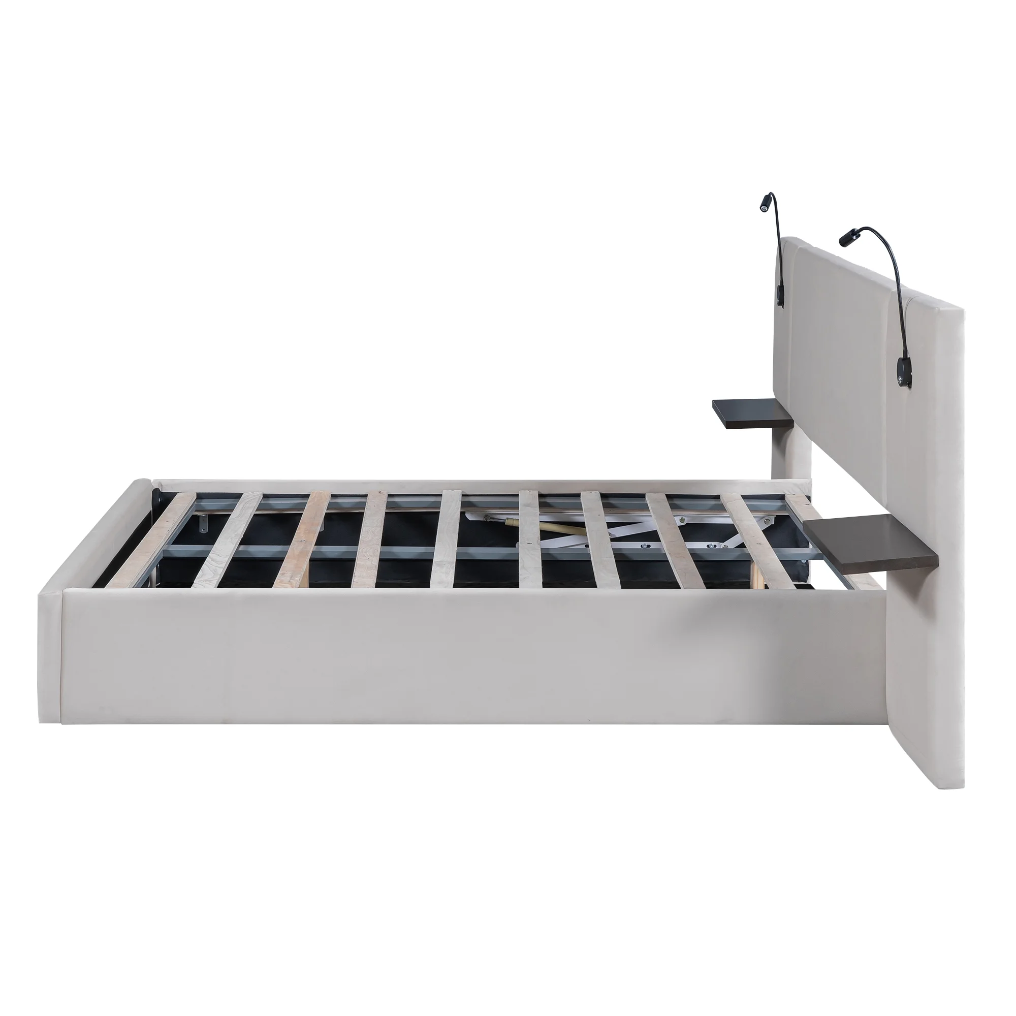 Full Upholstery Platform Bed with Lift up Storage and LED Headboard for Kids, White