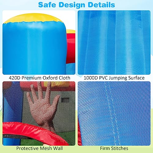 OLAKIDS Inflatable Bounce House, 3 in 1 Kids Jumping Castle with Large Bouncing Area, Slide, Basketball Rim
