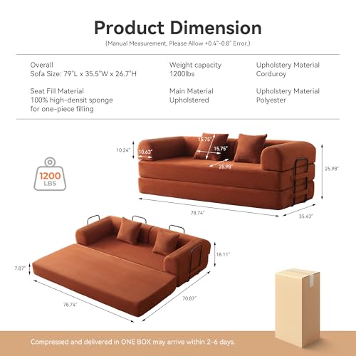 Convertible Sleeper Sofa Bed with Cylindrical Pillow, Comfy Foldable Sofa Bed Compressed Sofa in Box