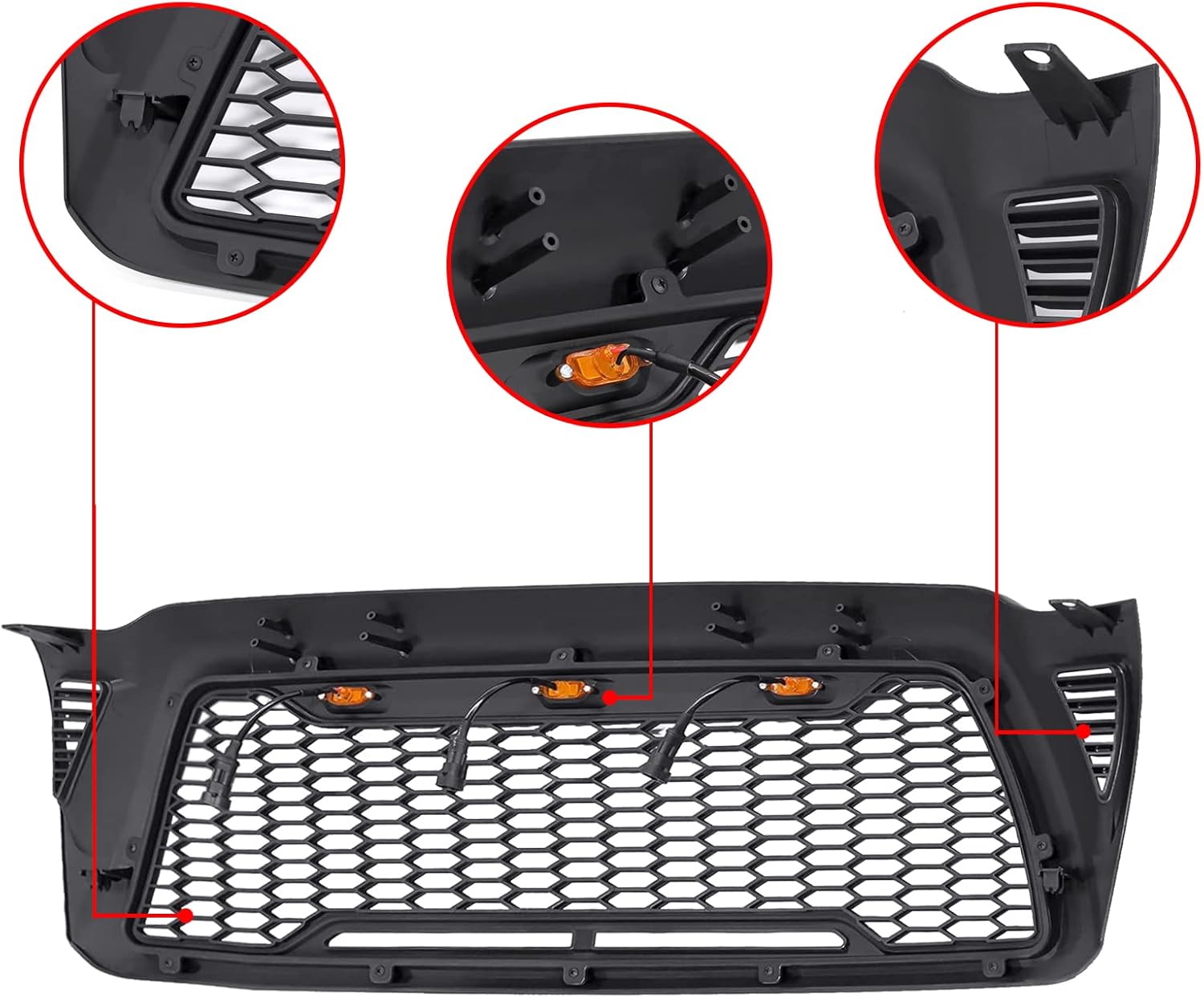 Mesh Grille Front ABS Grill For Toyota Tacoma 2005-2011 Mesh Grill with 3 LED lights (Matte Black)