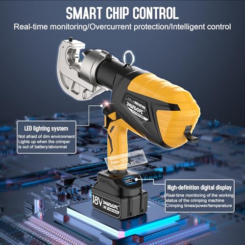 SWANSOFT Electric Hydraulic Cable Lug Crimping Tool, 12Ton 6AWG-800MCM Rechargeable Hydraulic Crimper for Cu/Al Terminal