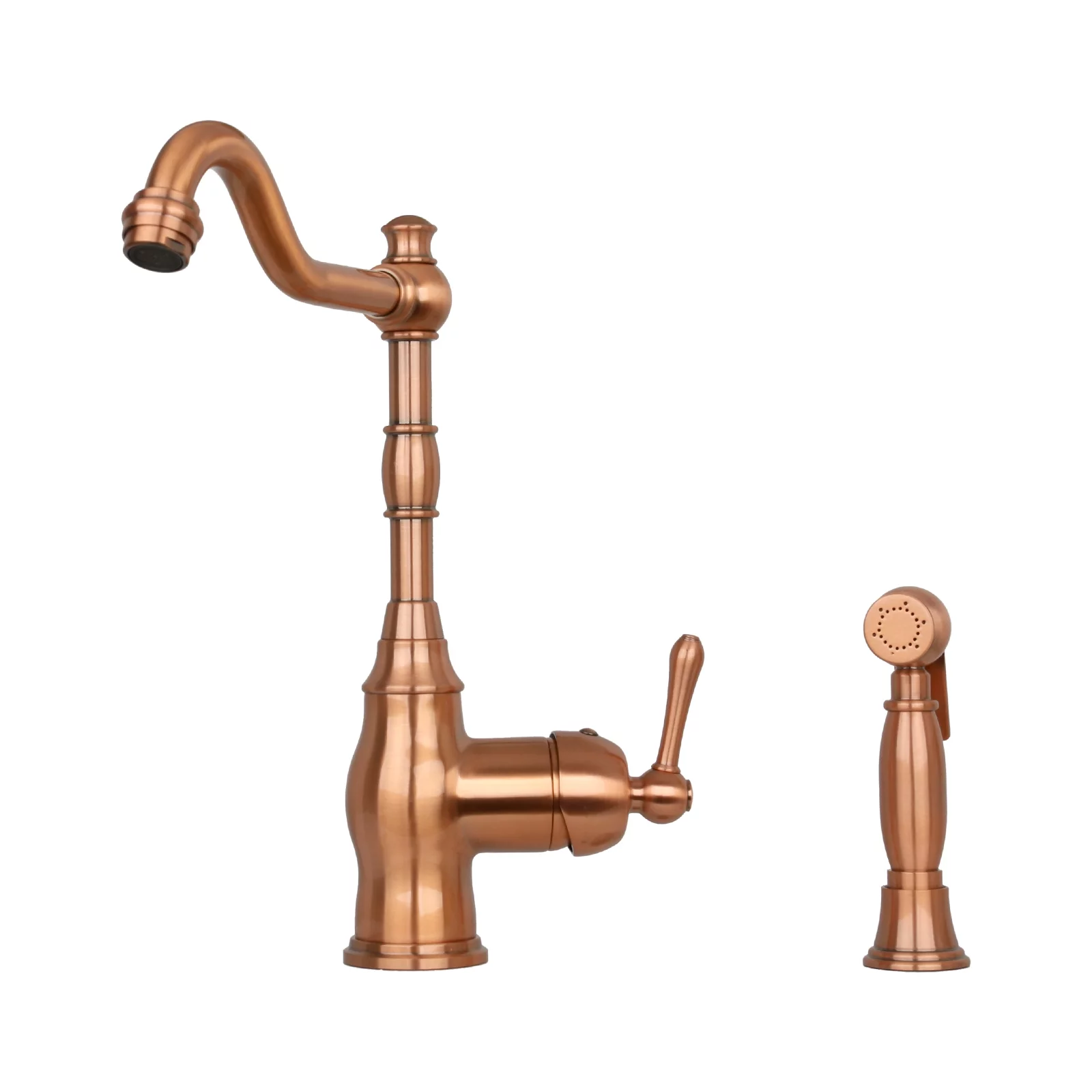 Akicon One-Handle Copper Widespread Kitchen Faucet with Side Sprayer Copper Copper Finish