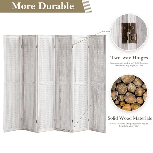 4 Panel Room Dividers and Folding Privacy Screens, 5.6Ft Wooden Pegboard Display, Privacy Dividers for Bedroom