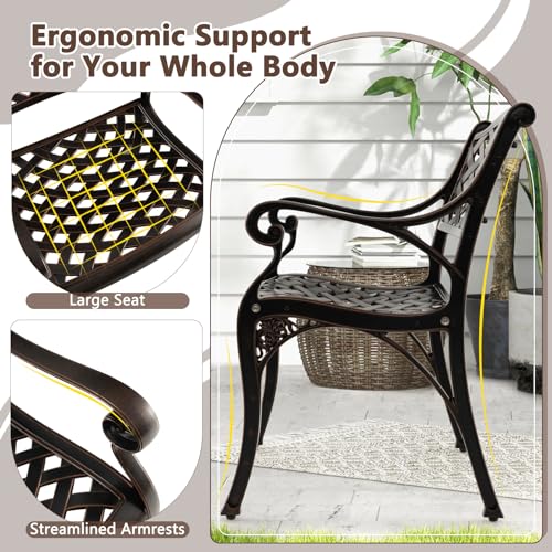 Giantex Cast Aluminum Patio Chairs Set of 2, All Weather Outdoor Dining Chairs w/Armrests and Curved Seats, Heavy Duty Metal Bistro Chairs for Porch