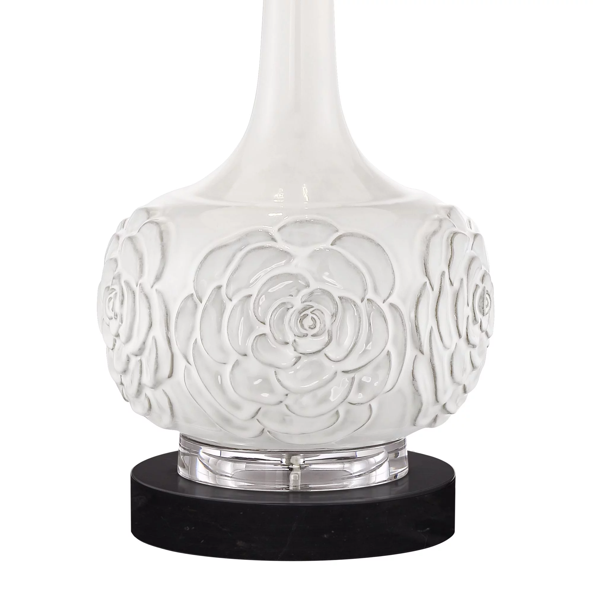 Possini Euro Design Natalia Country Cottage Table Lamp with Round Black Marble Riser 27" Tall White Floral Ceramic Drum Shade for Bedroom Living Room