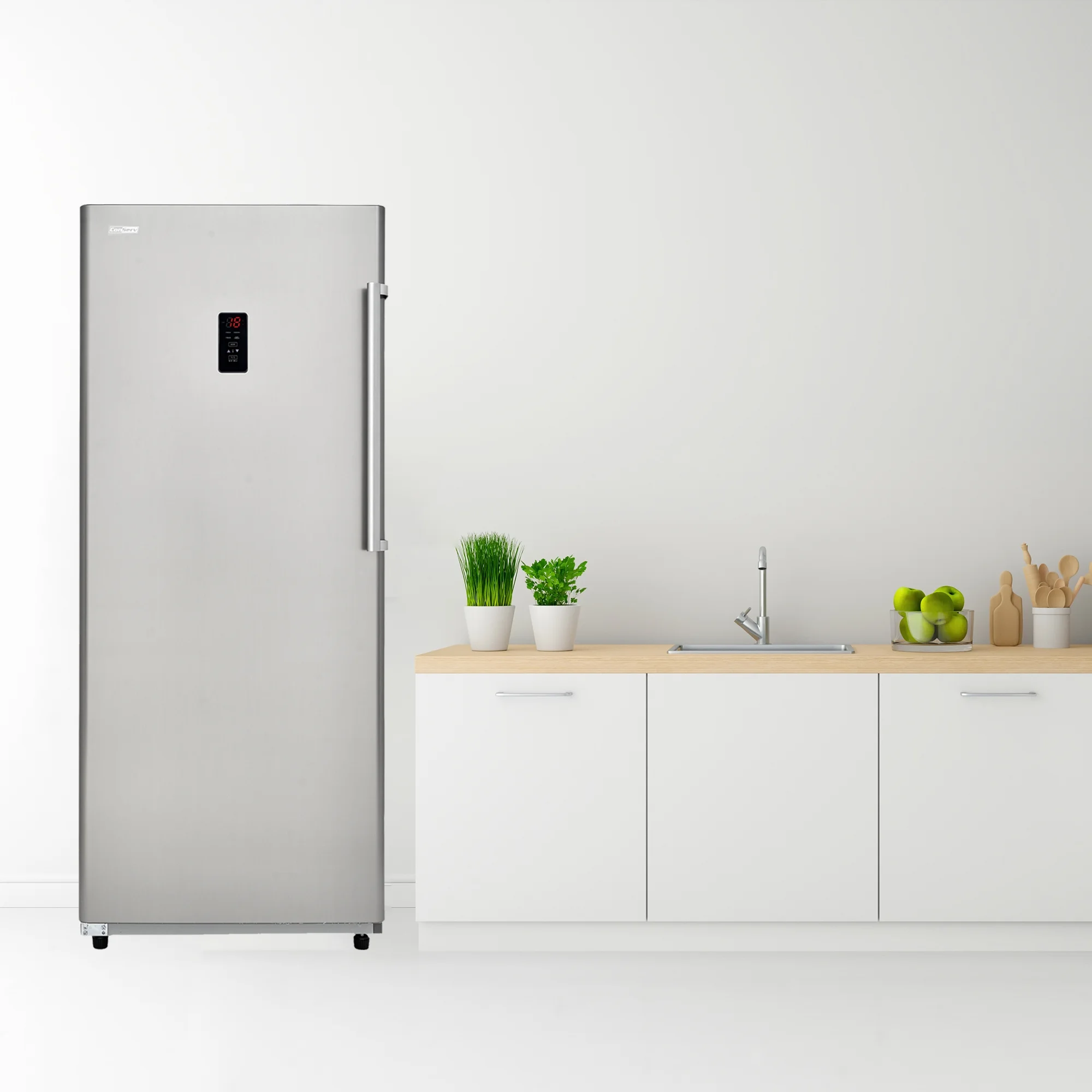 Conserv 17 cu. ft Convertible Upright Freezer/Refrigerator in Stainless with Reversible Door, Low Sound and Energy Star Rated