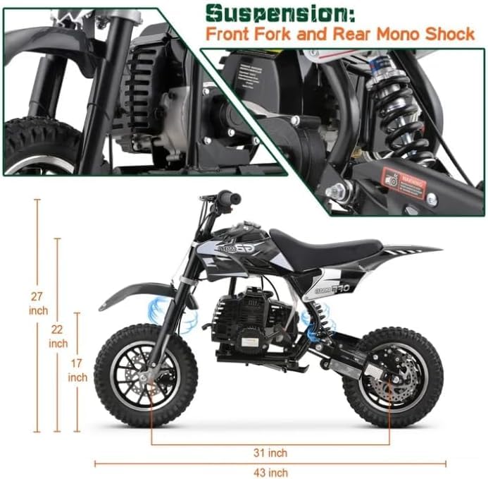 Superrio 49CC 2-Stroke Gas Power Mini Dirt Bike Dirt Off Road Motorcycle (Red)