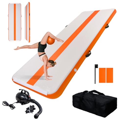 FEATH-R-LITE 10/13ft Inflatable Gymnastics Tumble Track Tumbling Mat 4in Thick Air Floor Tumble Track with Electric Pump for Cheer
