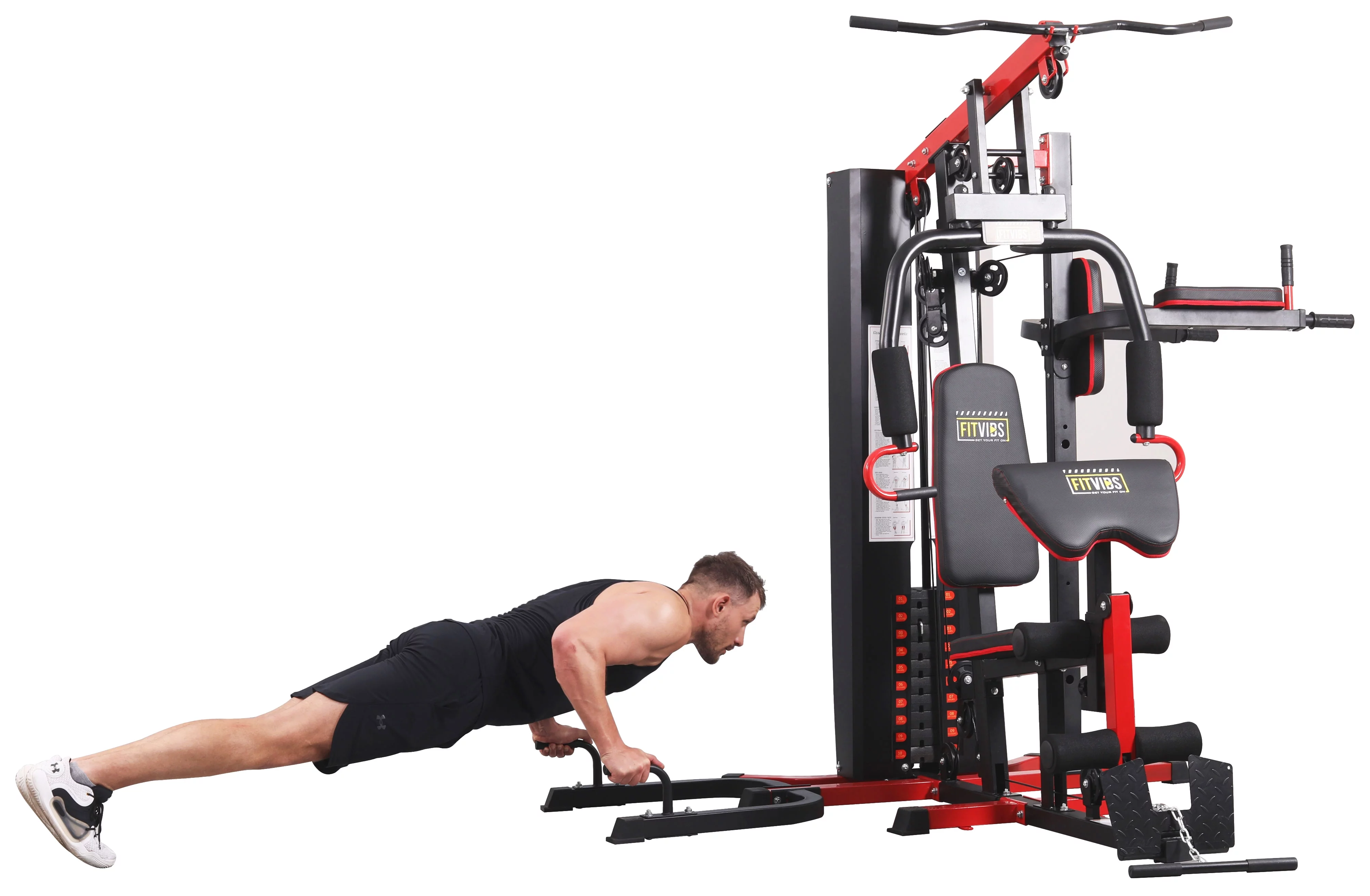 Fitvids LX750 Home Gym System Workout Station with 330 Lbs of Resistance, 122.5 Lbs Weight Stack, One Station
