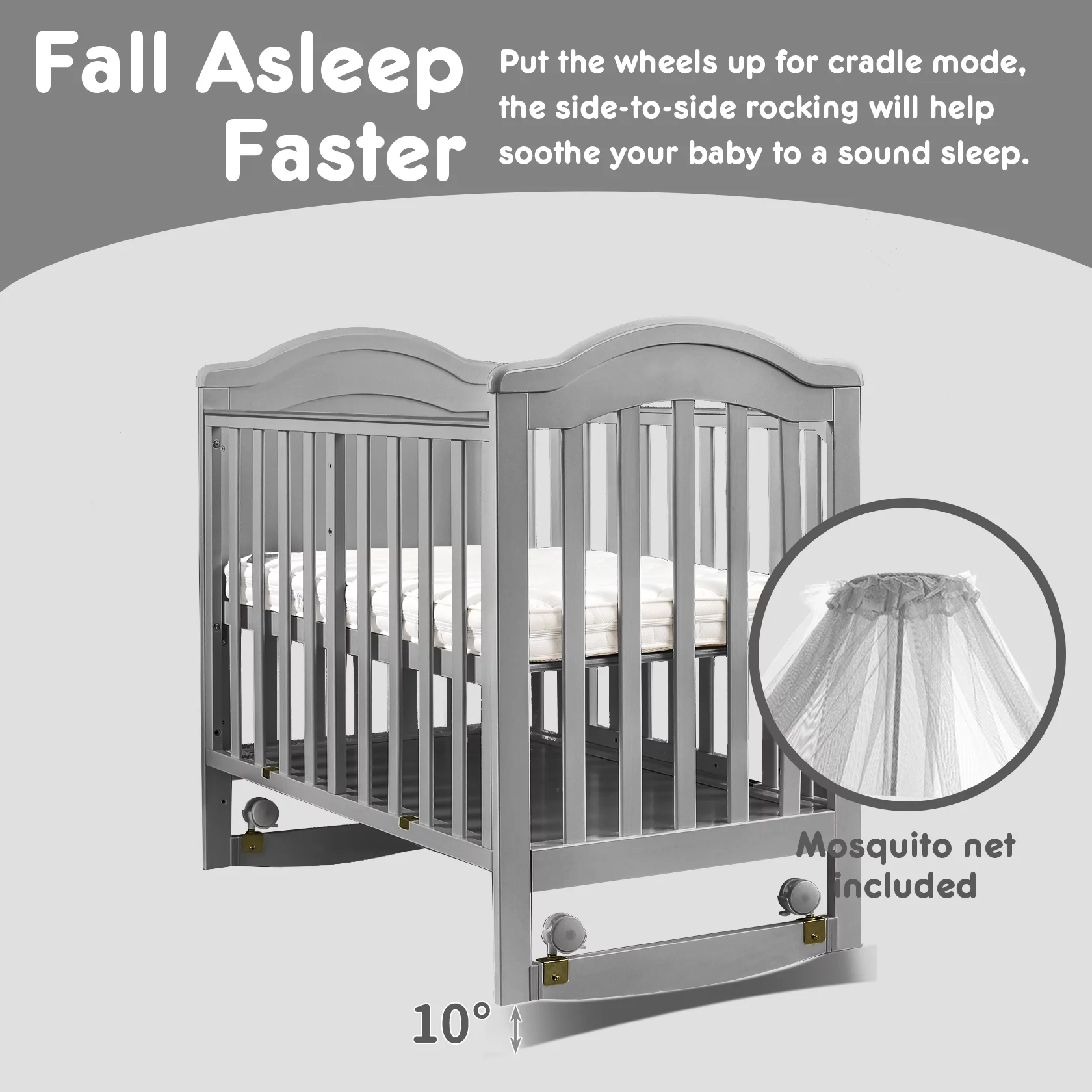 HARPPA 6-in-1 Convertible Mini Crib (Mattress + Mosquito Net Included), Gray