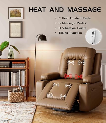 GarveeHome Power Lift Recliner Chair - Heat and Massage, Faux PU Electric Lift Recliner for Elderly & Mobility Impaired, Adjustable Back and Legs