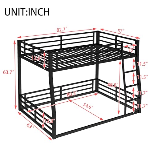 Heavy Duty Bunk Bed Frame with Ladder, Twin XL Over Twin XL Bunk Beds with Safety Guardrails, Adults Bunk Beds with Noise-Reducing Rubber Stoppers