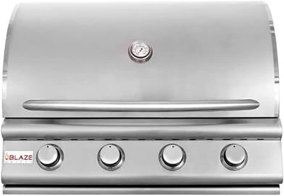 Blaze Prelude LBM 32-Inch 4-Burner Built-in Natural Gas Stainless Steel Grill with Flame-Stabilizing Grids, Heat Zone Separators, Drip Tray and Hood