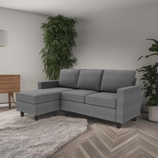 HONBAY Convertible Sectional Sofa, L Shaped Couch with Reversible Chaise for Small Space, Black